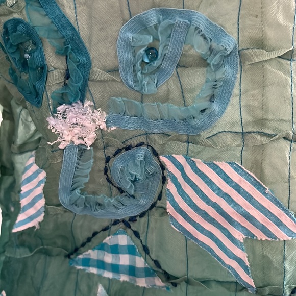 Sandy 100% silk, crinkle top, aqua and turquoise size large - Picture 6 of 10